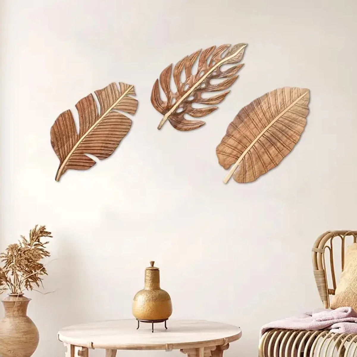 3-Piece Wooden Leaf Wall Art
