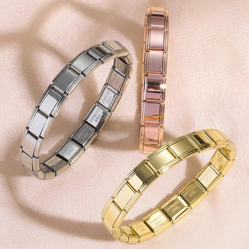 FTCY Italian Charm Stainless Steel Bracelets For Women Men 9mm Width Elastic DIY Modular Bracelet Jewelry Gift