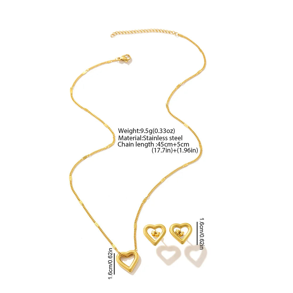 Gold Plated Heart Earrings & Necklace Set