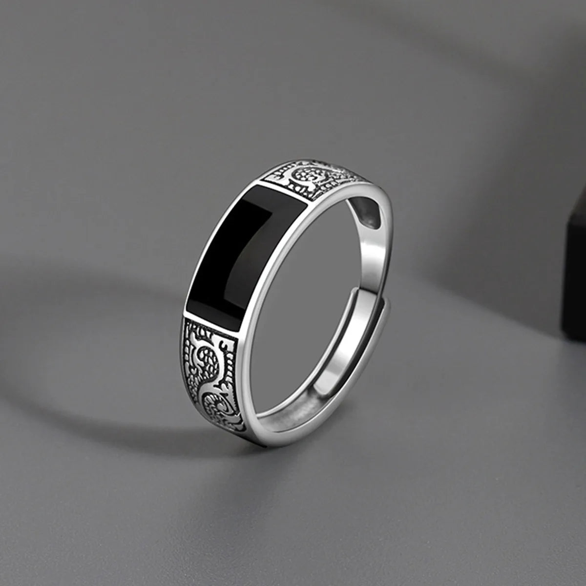 Vintage Onyx Style Stainless Steel Men’s Ring