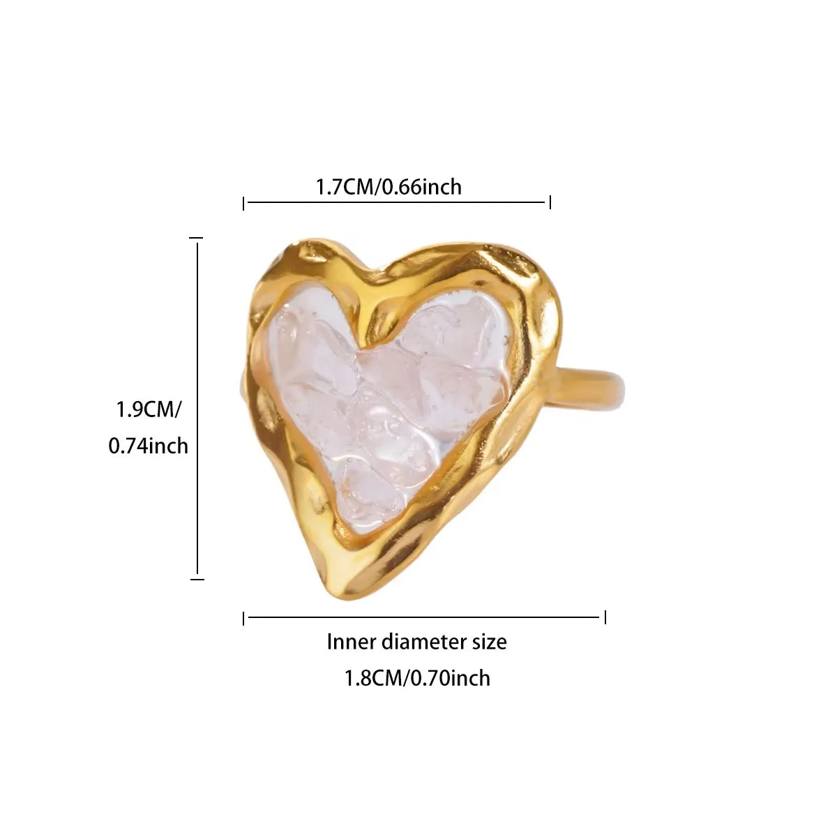 Gold Geometric Heart Zircon Ring for Women