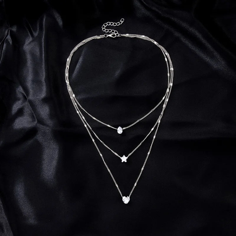Zircon Multilayer Chain Choker Necklace