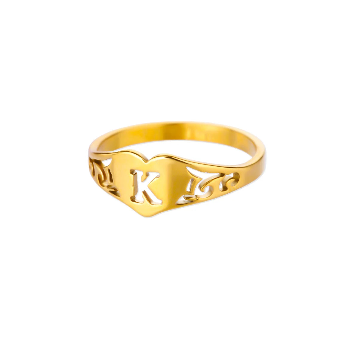 Gold Initial Heart Ring for Women A–Z