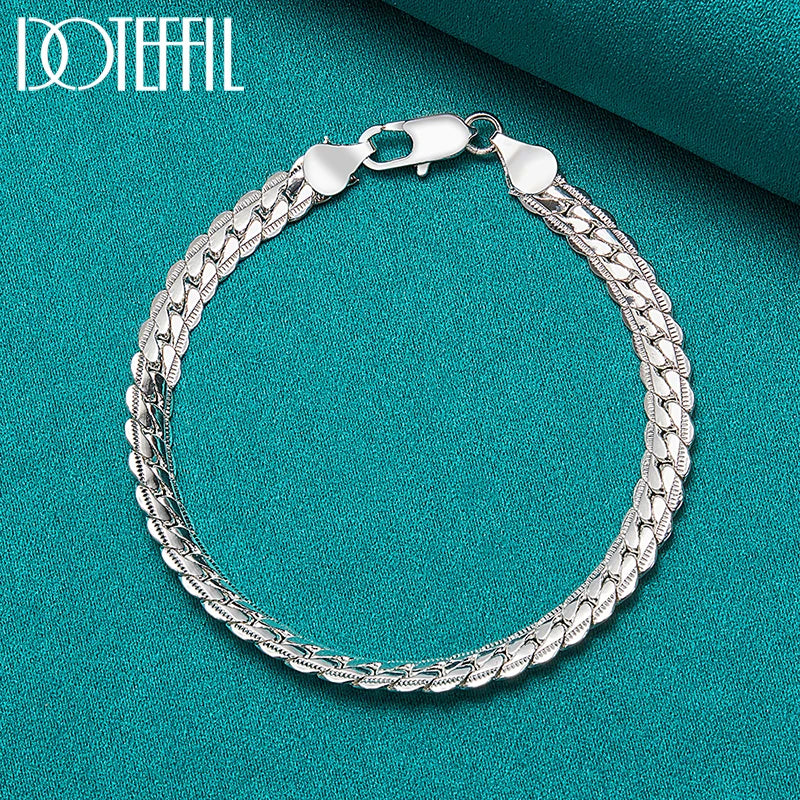 925 Sterling Silver Flat Chain Bracelet – 18/19/20cm for Men & Women
