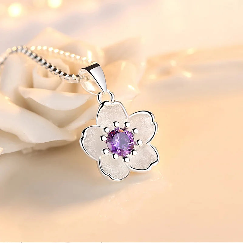Pink Peach Blossom 925 Sterling Silver Necklace