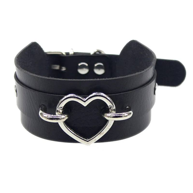 Black Gothic Heart Lock Spike Choker Necklace