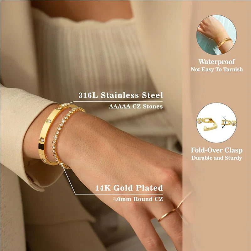 14K Gold-Plated Tennis Bracelet Set with Cubic Zirconia