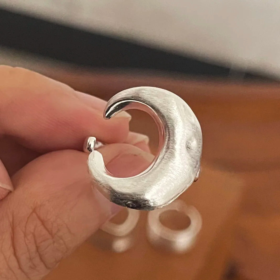 Sterling Silver Minimalist Moon Ring Set for Women