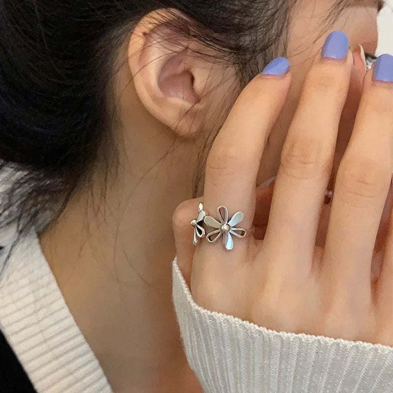 925 Sterling Silver Retro Flower Ring