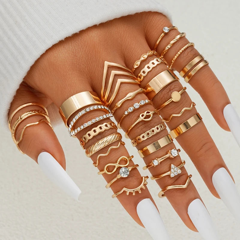 Vintage Gold Heart & Butterfly Ring Set