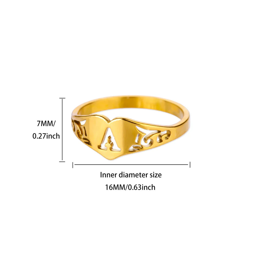 Gold Initial Heart Ring for Women A–Z