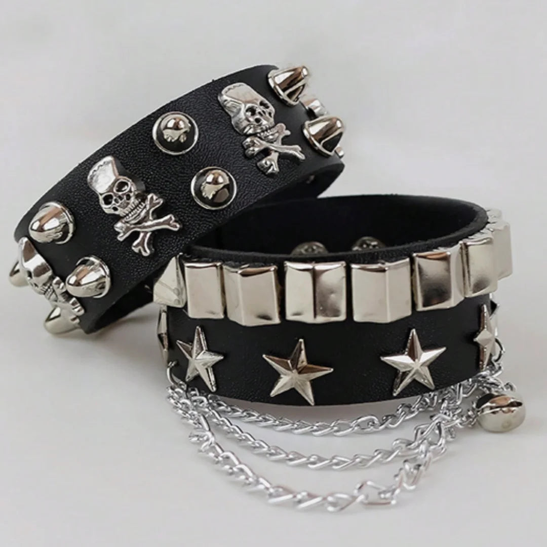 Vintage Leather Cuff Bracelet – Punk Gothic Studded Design