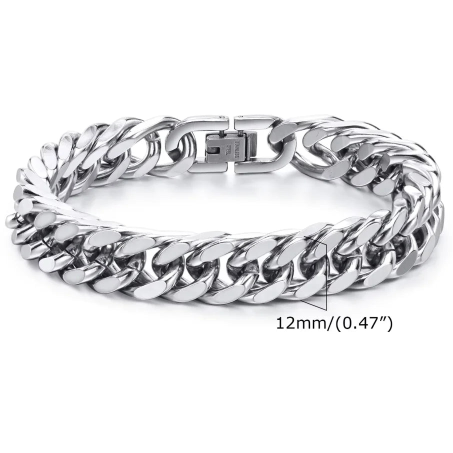 Vnox 8mm/12mm Bold Heavy Stainless Steel Cuban Bracelets for Men, Oxidized Metal Wristband, Punk Rock Chain Bracelet Jewelry