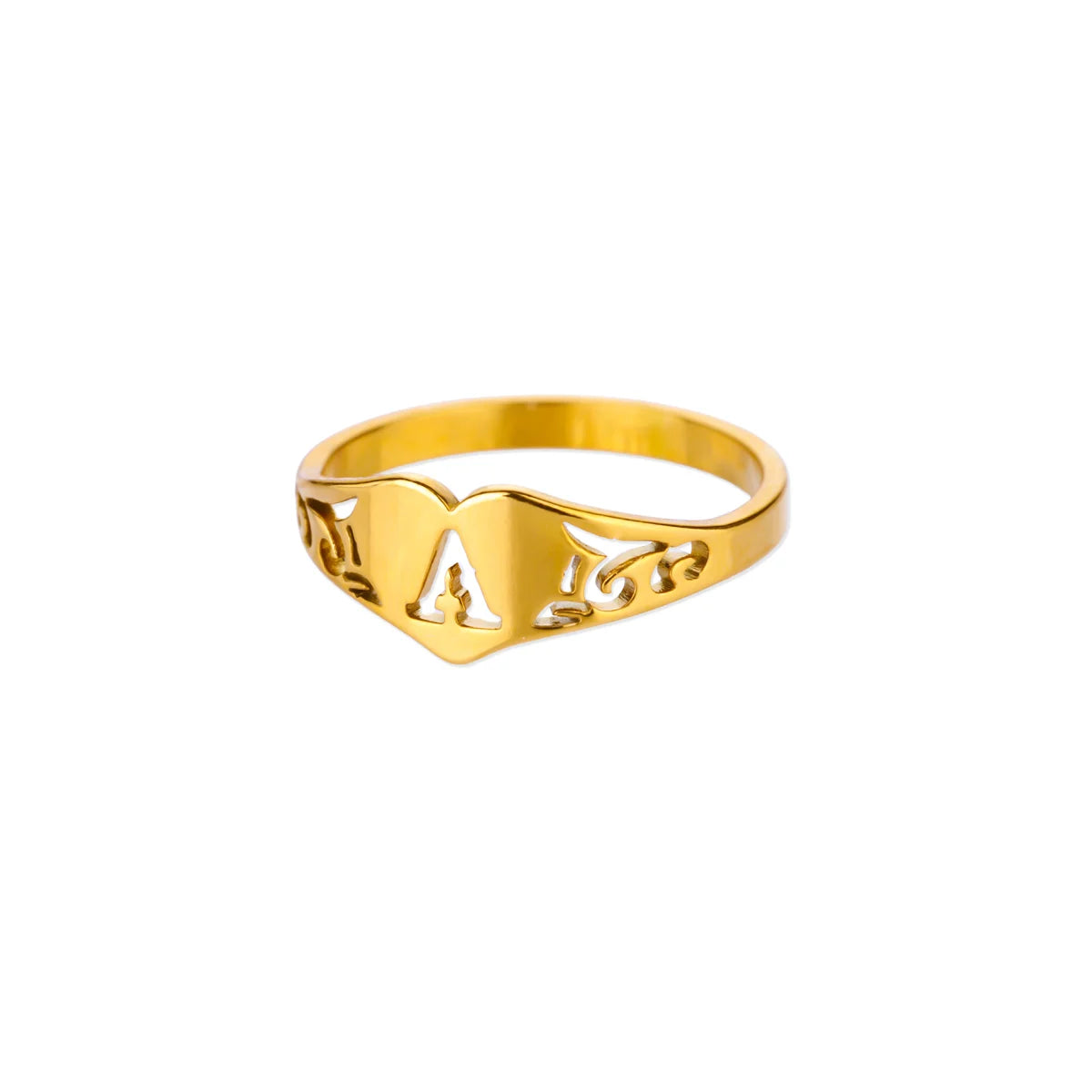 Gold Initial Heart Ring for Women A–Z
